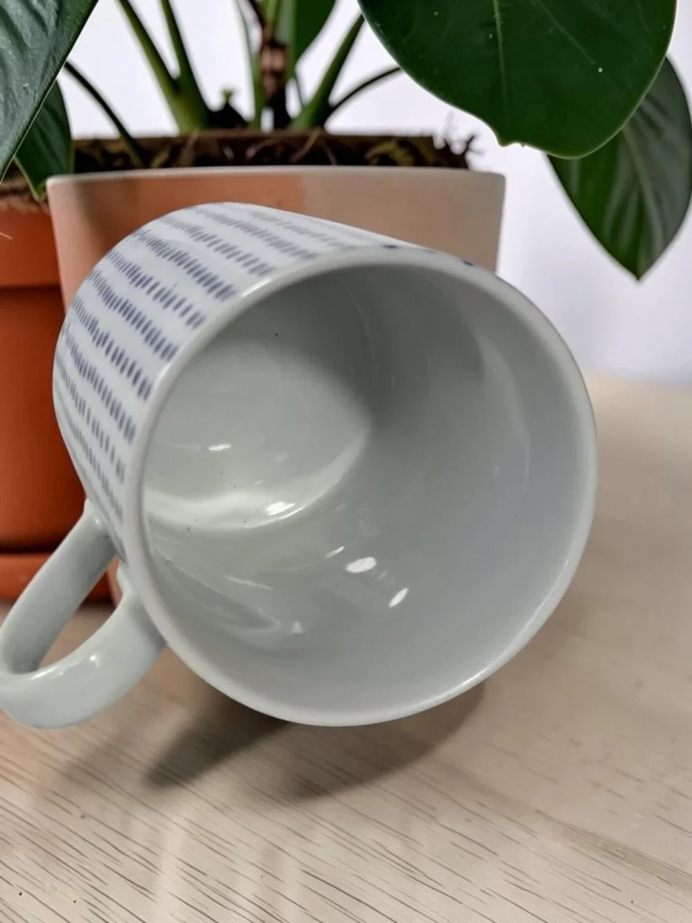 WEST ELM Hand-Painted Dotted Mug Blue White China 12oz